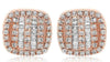.34CT DIAMOND 14KT ROSE GOLD 3D ROUND & BAGUETTE CLUSTER SQUARE STUD EARRINGS