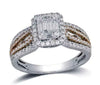 ESTATE .70CT WHITE & PINK DIAMOND 14KT 2 TONE GOLD 3D BAGUETTE CLUSTER HALO RING