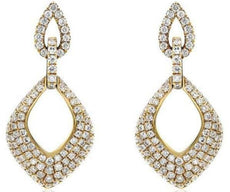 ESTATE 1.0CT DIAMOND 14KT YELLOW GOLD 3D PAVE TEAR DROP HANGING EARRINGS