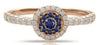 ESTATE .44CT DIAMOND & AAA SAPPHIRE 14K ROSE GOLD ROUND CLUSTER FLOWER HALO RING