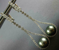 LARGE .88CT DIAMOND AAA TAHITIAN PEARL 18K WHITE GOLD TEAR DROP HANGING EARRINGS