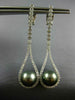 LARGE .88CT DIAMOND AAA TAHITIAN PEARL 18K WHITE GOLD TEAR DROP HANGING EARRINGS