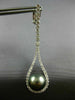 LARGE .88CT DIAMOND AAA TAHITIAN PEARL 18K WHITE GOLD TEAR DROP HANGING EARRINGS