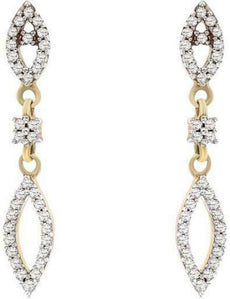 .23CT DIAMOND 14KT 2 TONE GOLD ROUND MARQUISE SHAPE TEAR DROP HANGING EARRINGS