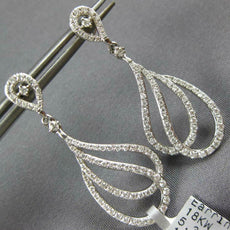ESTATE 1.11CT DIAMOND 18KT WHITE GOLD 3D OPEN TEAR DROP LEAF HANGING EARRINGS