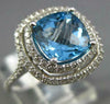 LARGE 3.16CT DIAMOND & AAA BLUE TOPAZ 14KT WHITE GOLD CUSHION DOUBLE HALO RING