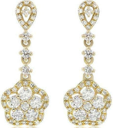 ESTATE .73CT DIAMOND 14KT YELLOW GOLD 3D FLOWER JOURNEY HANGING EARRINGS