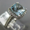 LARGE 2.38CT DIAMOND & AAA AQUAMARINE 14KT WHITE GOLD 3D CUSHION ENGAGEMENT RING