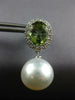 LARGE DIAMOND GREEN TOURMALINE & SOUTH SEA PEARL 18K WHITE GOLD HANGING EARRINGS