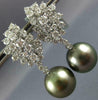 LARGE 2.70CT DIAMOND & AAA TAHITIAN PEARL 18KT WHITE GOLD LEAF HANGING EARRINGS