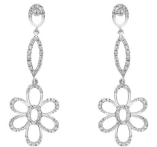 ESTATE .49CT DIAMOND 14KT WHITE GOLD 3D OPEN FLOWER HANGING EARRINGS