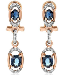 1.26CT DIAMOND & AAA SAPPHIRE 14KT ROSE GOLD 3D OVAL LOVE KNOT HANGING EARRINGS