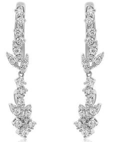 ESTATE .71CT DIAMOND 18KT WHITE GOLD 3D ROUND & MARQUISE LEAF HANGING EARRINGS