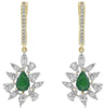 1.56CT DIAMOND & AAA EMERALD 14K YELLOW GOLD ROUND & PEAR SHAPE HANGING EARRINGS