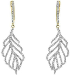 ESTATE .75CT DIAMOND 14KT YELLOW GOLD 3D CLASSIC MULTI LEAF FUN HANGING EARRINGS