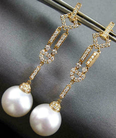 LARGE .72CT DIAMOND & AAA SOUTH SEA PEARL 18KT ROSE GOLD 3D CHANDELIER EARRINGS