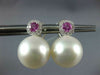 EXTRA LARGE DIAMOND & AAA PINK SAPPHIRE & PEARL 18KT WHITE GOLD CLIP ON EARRINGS