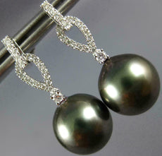 ESTATE .29CT DIAMOND & AAA TAHITIAN PEARL 18KT WHITE GOLD 3D HANGING EARRINGS