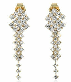 1.50CT DIAMOND 18K YELLOW GOLD 3D CLUSTER TRIANGULAR CHANDELIER HANGING EARRINGS