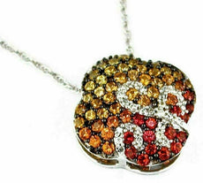 1.60CT DIAMOND & AAA ORANGE & YELLOW SAPPHIRE 14KT WHITE GOLD 3D CLOVER PENDANT