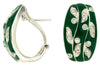 WIDE .25CT DIAMOND & GREEN ENAMEL 14KT WHITE GOLD 3D MULTI LEAF CLIP ON EARRINGS