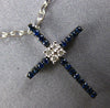 ESTATE .23CT DIAMOND & AAA SAPPHIRE 18KT WHITE GOLD 3D CROSS PENDANT