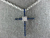ESTATE .23CT DIAMOND & AAA SAPPHIRE 18KT WHITE GOLD 3D CROSS PENDANT