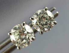 ESTATE LARGE 1.47CT DIAMOND 14K WHITE GOLD 3D CLASSIC ROUND STUD EARRINGS #18686