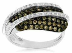 .88CT WHITE & CHOCOLATE FANCY DIAMOND 14KT WHITE GOLD 3D PAVE MULTI ROW FUN RING