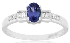 .54CT DIAMOND & AAA TANZANITE 14KT WHITE GOLD 3D OVAL & BAGUETTE ENGAGEMENT RING