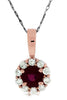ESTATE 1.10CT DIAMOND & AAA RUBY 14KT ROSE GOLD 3D FLOWER ROUND HALO PENDANT