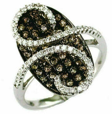 1.15CT WHITE & CHOCOLATE FANCY DIAMOND 14K WHITE GOLD 3D INFINITY OVAL PAVE RING