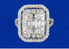 LARGE 2.0CT DIAMOND 18KT WHITE GOLD 3D ROUND & BAGUETTE INVISIBLE OCTAGON RING