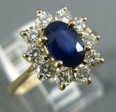 WIDE 1.75CT DIAMOND & AAA SAPPHIRE 14KT YELLOW GOLD OVAL FLOWER ENGAGEMENT RING