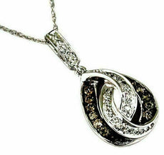 .36CT WHITE & MOCHA DIAMOND 14KT WHITE GOLD 3D PEAR SHAPE LOVE KNOT PENDANT
