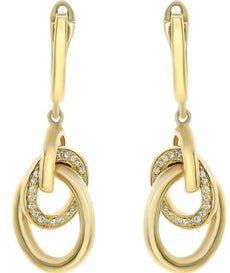 .16CT DIAMOND 14KT YELLOW GOLD 3D MATTE LOVE KNOT LEVERBACK HANGING EARRINGS