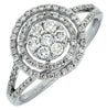 ESTATE .53CT DIAMOND 14KT WHITE GOLD 3D CLUSTER FLOWER DOUBLE HALO PROMISE RING
