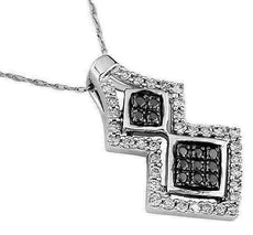 .50CT WHITE & BLACK DIAMOND 14KT WHITE GOLD CLUSTER SQUARE JOURNEY PENDANT