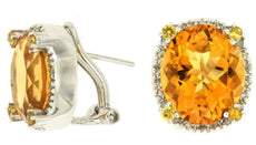 ESTATE 8.42CT DIAMOND AAA YELLOW SAPPHIRE & CITRINE 14K WHITE GOLD OVAL EARRINGS