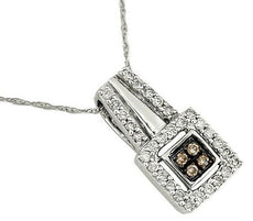 .35CT WHITE & MOCHA DIAMOND 14KT WHITE GOLD 3D CLUSTER SQUARE FLOATING PENDANT