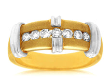 ESTATE .42CT DIAMOND 14K 2 TONE GOLD 3D CLASSIC 7 STONE CHANNEL ANNIVERSARY RING