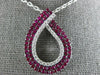 LARGE 1.73CT DIAMOND & AAA RUBY 18KT WHITE GOLD 3D MULTI ROW TEAR DROP PENDANT