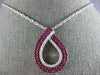 LARGE 1.73CT DIAMOND & AAA RUBY 18KT WHITE GOLD 3D MULTI ROW TEAR DROP PENDANT