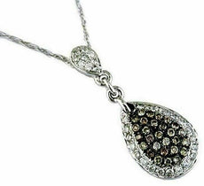 .36CT WHITE & CHOCOLATE FANCY DIAMOND 14KT WHITE GOLD CLUSTER TEAR DROP PENDANT