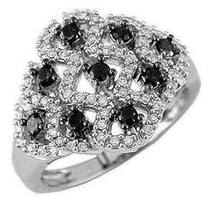 .62CT WHITE & BLACK DIAMOND 14KT WHITE GOLD 3D ETOILE FLOWER RING