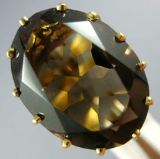 ANTIQUE WIDE 25.0CT AAA SMOKY TOPAZ 14KT YELLOW GOLD 3D OVAL FILIGREE RING #2742