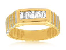 .53CT DIAMOND 14KT 2 TONE GOLD 3D 5 STONE BAGUETTE CHANNEL RECTANGULAR MENS RING