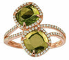 ESTATE 2.87CT DIAMOND & AAA PERIDOT 14KT ROSE GOLD CUSHION CRISS CROSS HALO RING