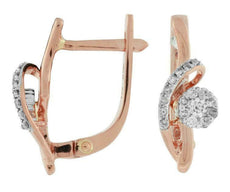 ESTATE .33CT DIAMOND 14KT ROSE GOLD 3D FLOWER LEVERBACK HANGING EARRINGS