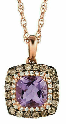 1.28CT WHITE & CHOCOLATE FANCY DIAMOND & AMETHYST 14K ROSE GOLD SQUARE PENDANT